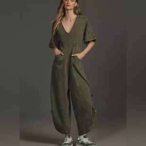 Daily Practice Horizon Wide-Leg Short Sleeve Jumpsuit Green Color Size Small